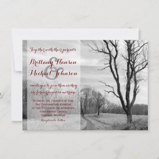 Boom Weg Rustic Country Wedding Invitations Kaart (Voorkant)