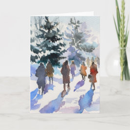 Boom Winkelen Watercolor Wenskaart Kaart