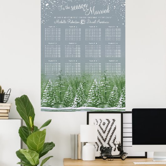 Boom winter bruiloft grijs 12 tafel zitkaart poster (Thuiskantoor)