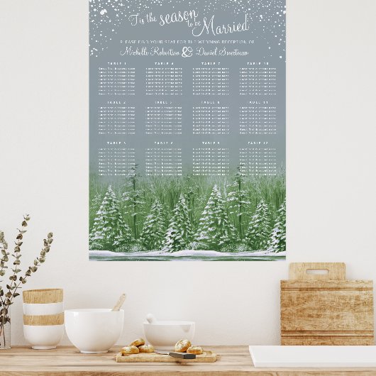 Boom winter bruiloft grijs 12 tafel zitkaart poster (Keuken)