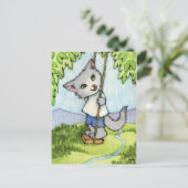 Boom zingt - Cute Cat Art Briefkaart (Staand voorkant)