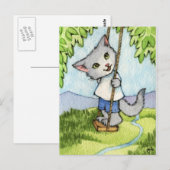 Boom zingt - Cute Cat Art Briefkaart (Voorkant / Achterkant)