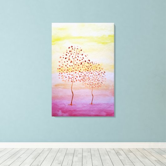 Boom Zonnezondhandschilderd Waterverf Canvas Afdruk (Insitu (Houten vloer))