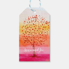 Boom Zonsondergang Aquarel Handgeschilderd Cadeaulabel