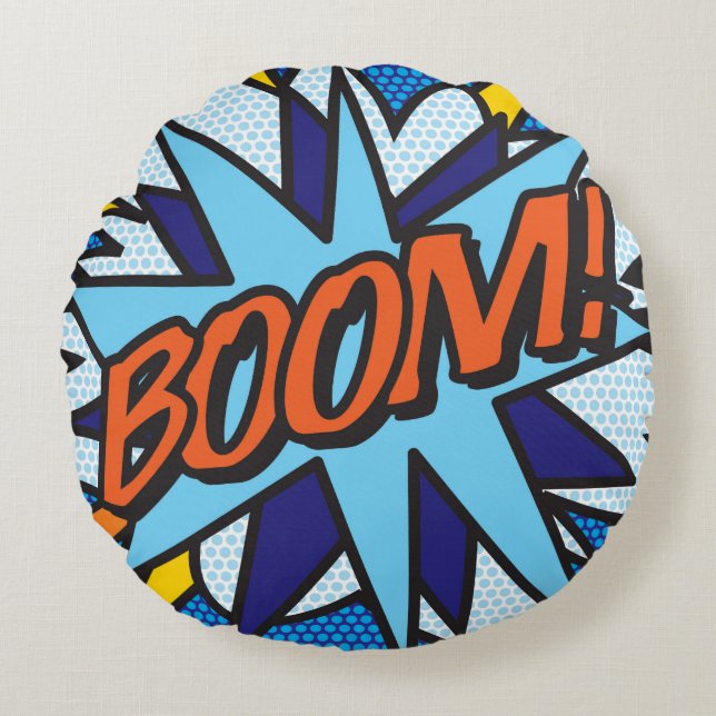 BOOM ZOOM Grappig Cool Modern Strips Stijlvol Rond Kussen (Voorkant)