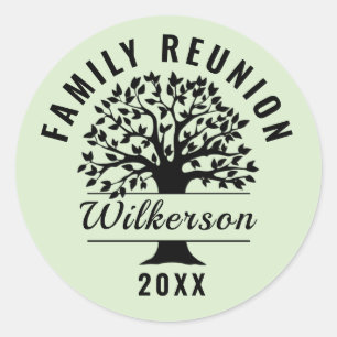 Boom zwart silhouet familie reünie genealogie ronde sticker