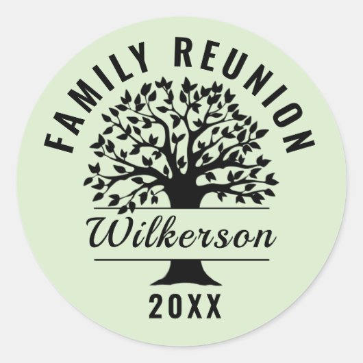 Boom zwart silhouet familie reünie genealogie ronde sticker (Voorkant)