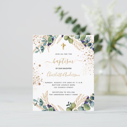 Boombaptisme eucalyptus greenery gold cross (Staand voorkant)