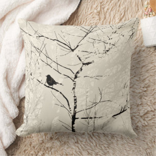 Boombijkantoren en Mocking Bird Taupe Cream Black Kussen