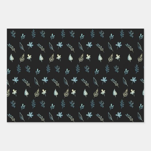 boombladeren botanische elegante eenvoudige blauwe inpakpapier vel (Voorkant 2)