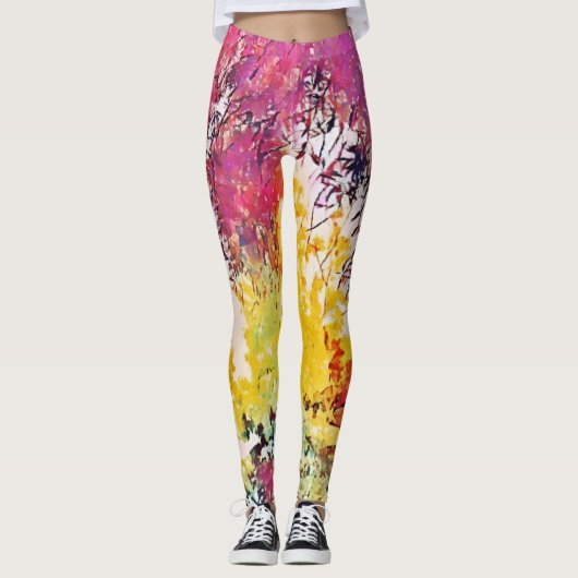Boombloemen Artsy Bloemstijl Art Leggings (Voorkant)
