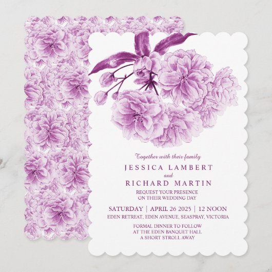 Boombloesem waterverf schemerige paarse bruiloft kaart (Voorkant / Achterkant)