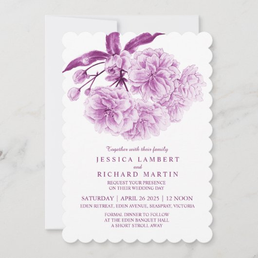 Boombloesem waterverf schemerige paarse bruiloft kaart (Voorkant)