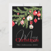 Boombomen ornamenten met naam en jaar feestdagenkaart (Voorkant)