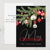 Boombomen ornamenten met naam en jaar feestdagenkaart (Voorkant / Achterkant)