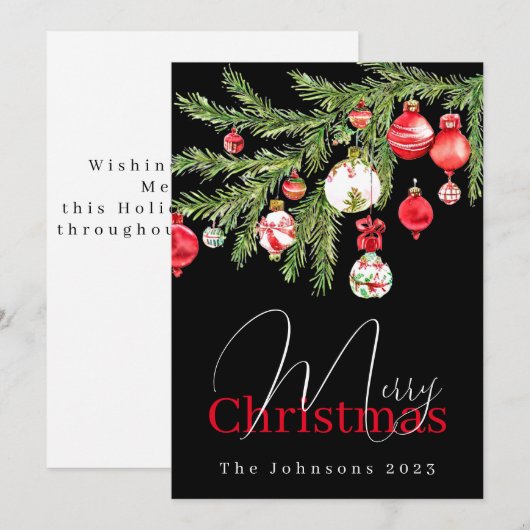 Boombomen ornamenten met naam en jaar feestdagenkaart (Voorkant / Achterkant)