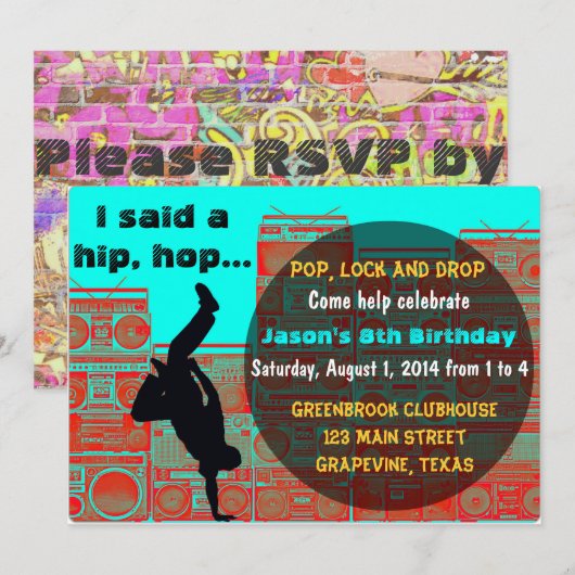 Boombox 80/Hop Party-uitnodiging voor Break Kaart (Voorkant / Achterkant)