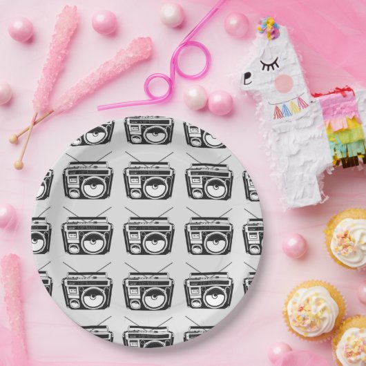 Boombox 80 papieren bordje (Feest)