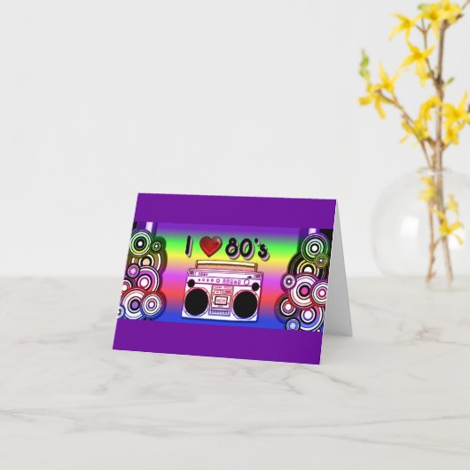 Boombox 80's Retro 80's Note Kaart (Gele Bloem)