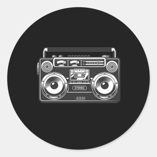 Boombox 80s retro hip hop rap zwart ronde sticker (Voorkant)
