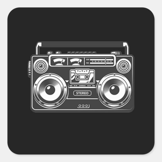 Boombox 80s retro hip hop rap zwart vierkante sticker (Voorkant)