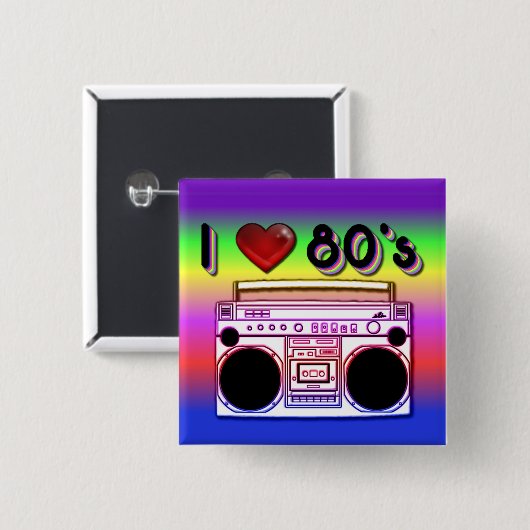 Boombox 80's Square Retro 80's Button (Voorkant /achterkant)