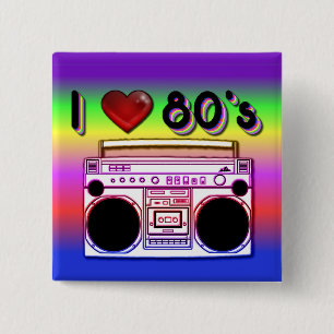 Boombox 80's Square Retro 80's Button