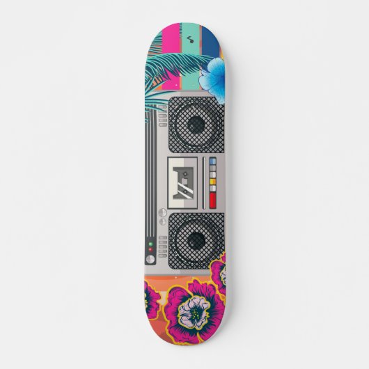 Boombox met tropische bladeren en bloemen persoonlijk skateboard (Voorkant)