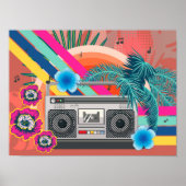 Boombox met tropische bladeren en bloemen poster (Voorkant)