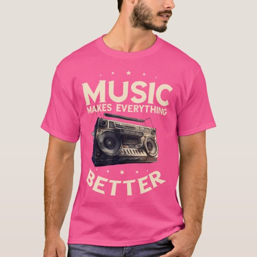 Boombox Oldschool muziek maakt alles beter T-shirt (Voorkant)