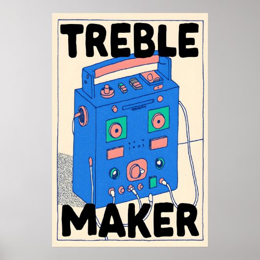 Boombox Retro Poster Treble Maker Music Wall Art (Voorkant)