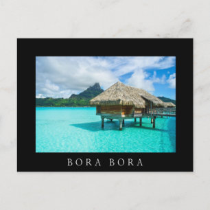 Boombungalow, zwarte briefkaart Bora Bora Bora