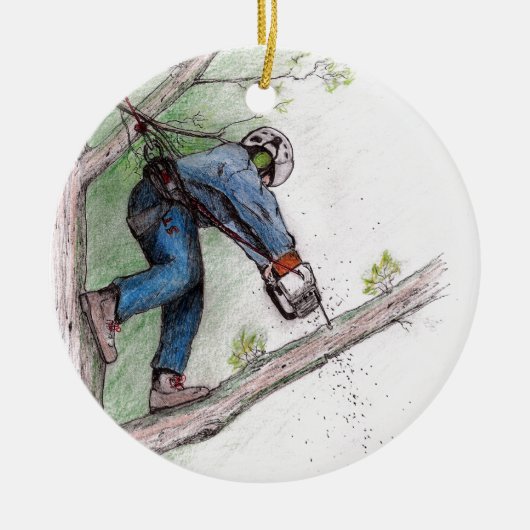Boomchirurg Arborist Chainzaag Keramisch Ornament (Voorkant)
