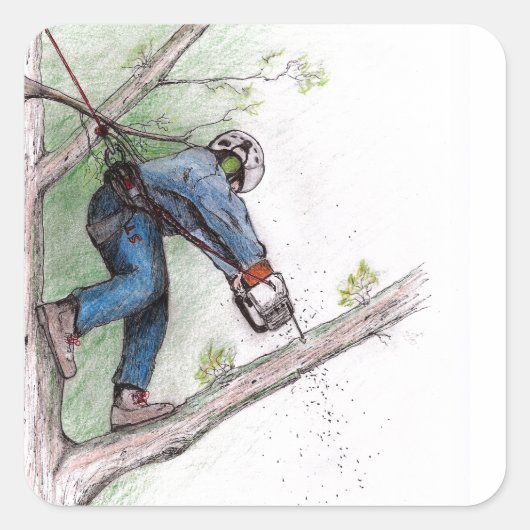 Boomchirurg Arborist Lumberjack Vierkante Sticker (Voorkant)