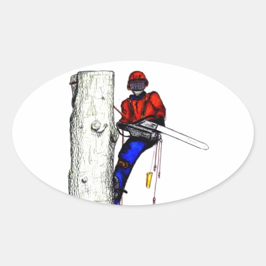 Boomchirurg Arborist op het werk cadeau Chainzaag Ovale Sticker (Voorkant)