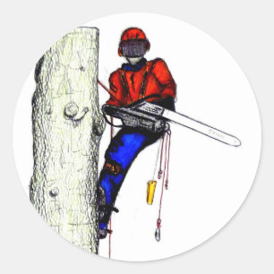 Boomchirurg Arborist op het werk cadeau Chainzaag Ronde Sticker