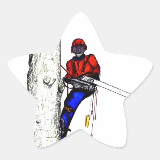 Boomchirurg Arborist op het werk cadeau Chainzaag Ster Sticker (Voorkant)