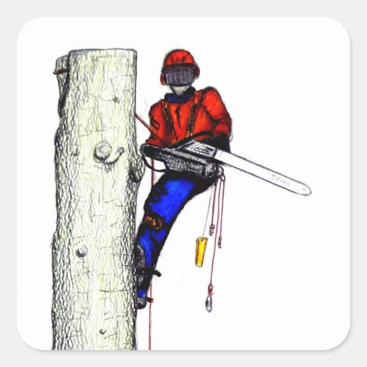 Boomchirurg Arborist op het werk cadeau Chainzaag Vierkante Sticker (Voorkant)