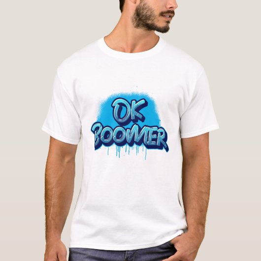 Boomer in blauwe graffiti t-shirt (Voorkant)