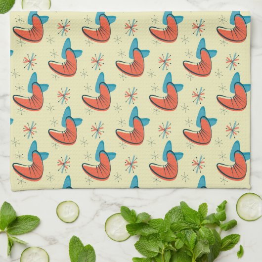 Boomerang Kidney Shaped Atomic Retro Mod Dish Theedoek (Gevouwen)