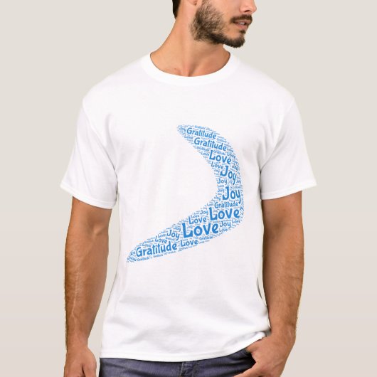 Boomerang liefde, dankbaarheid, vreugde t-shirt (Voorkant)
