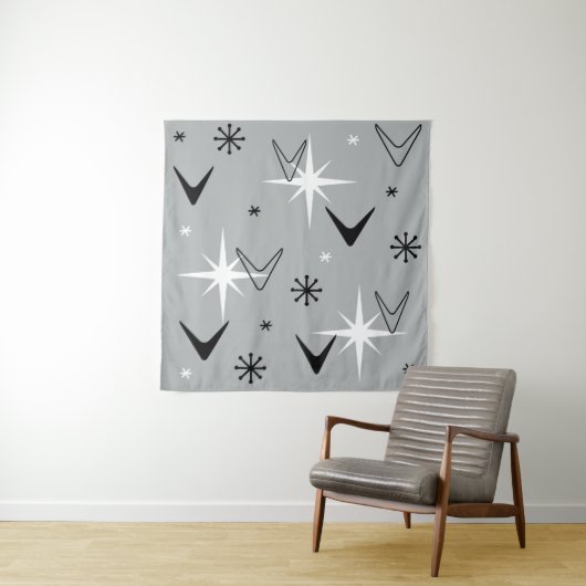  Boomerangs en Stars Grey uit de jaren vijftig Wandkleed (In Situ (horizontaal))