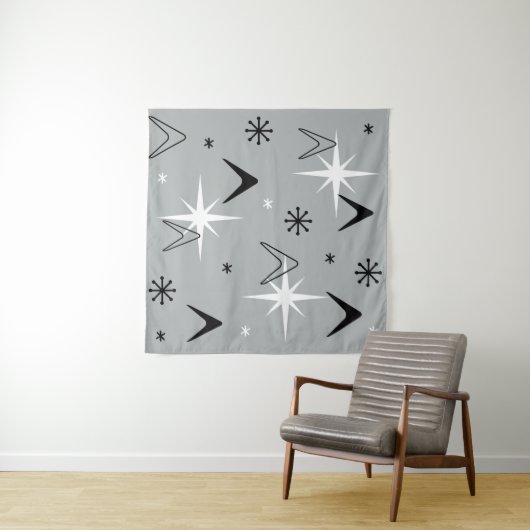  Boomerangs en Stars Grey uit de jaren vijftig Wandkleed (In situ)