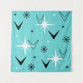  Boomerangs en Stars Turquoise uit de jaren vijfti Wandkleed (Voorkant (horizontaal))