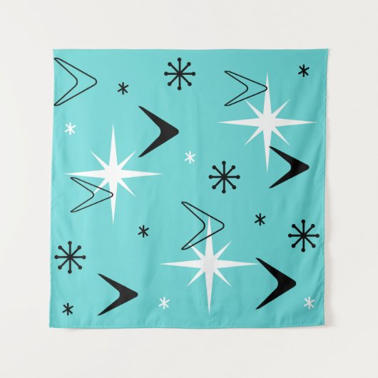  Boomerangs en Stars Turquoise uit de jaren vijfti Wandkleed (Voorkant)