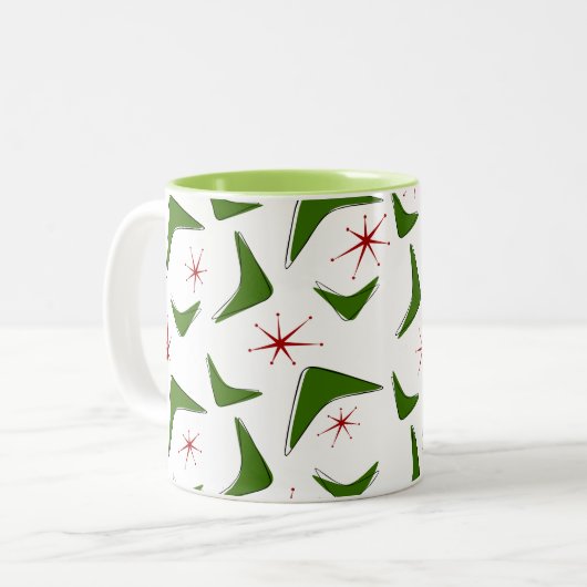 Boomerangs en sterren tweekleurige koffiemok (Voorkant links)