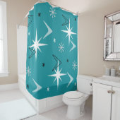 Boomerangs Stars Blauwgroen uit 1950 Douchegordijn (In situ)