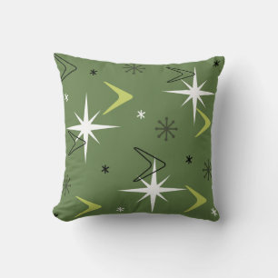 Boomerangs Stars Olive Green uit de jaren vijftig Kussen