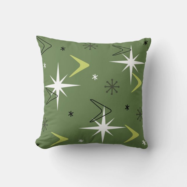  Boomerangs Stars Olive Green uit de jaren vijftig Kussen (Voorkant)