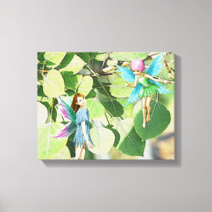 Boomfeeën onder de luiken van de Quaking Aspen Canvas Afdruk